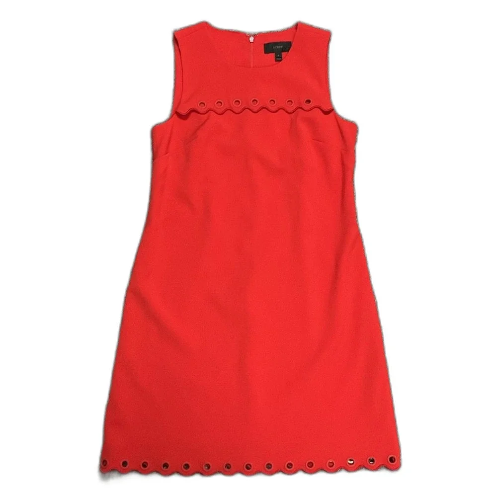 J. Crew Women's Red Scalloped Grommet Detail Sleeveless Short Dress Size 6